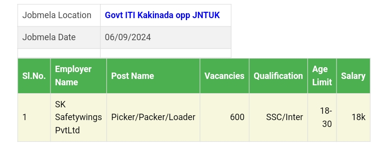 AP DET Mega Job Mela Notification in Kakinada Qualification Details