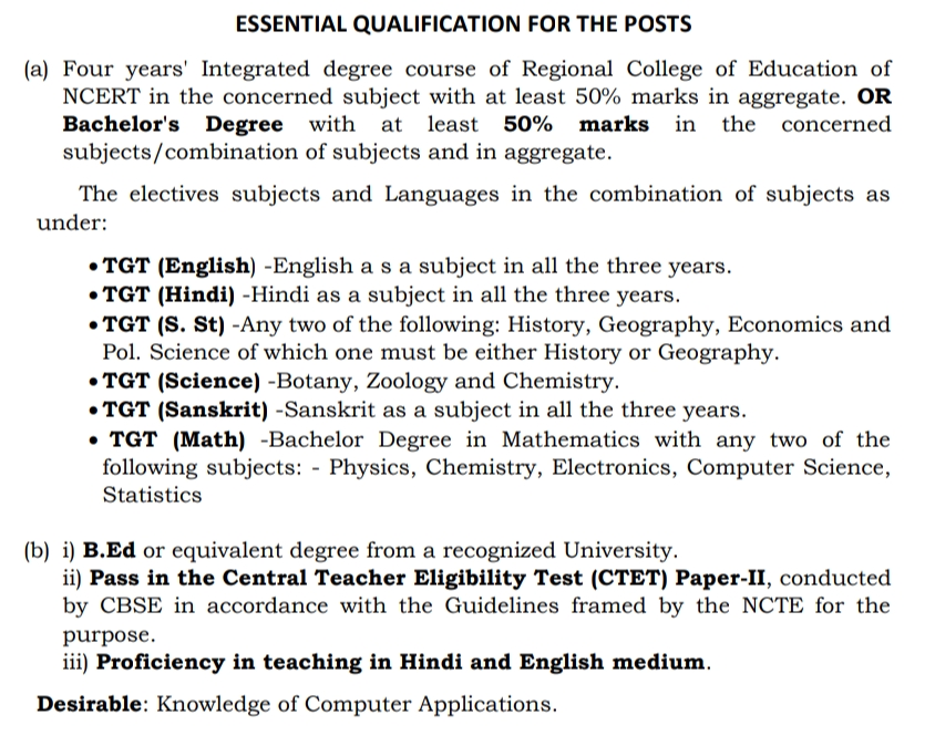 PM Sri Kendriya Vidyalaya Recruitment 2024 Qualification Details