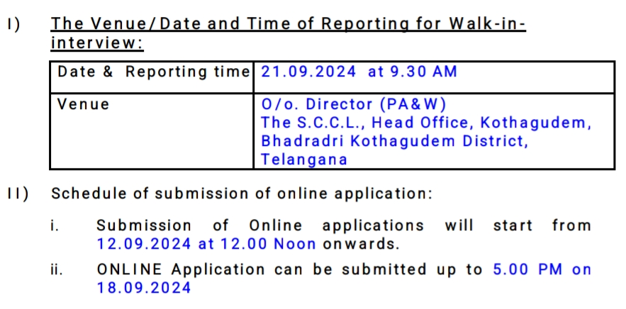 SCCL Contract Basis Jobs Recruitment 2024 important dates